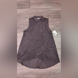 Moa Moa Mock Neck Tank Top Dressy Gray Suede Hi Low New W Tags